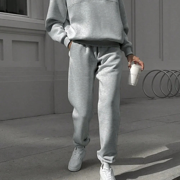 Grey Casual Women's Half Zipper Hoodie And Jogger Pants Two Piece Set - Picture 5 of 7
